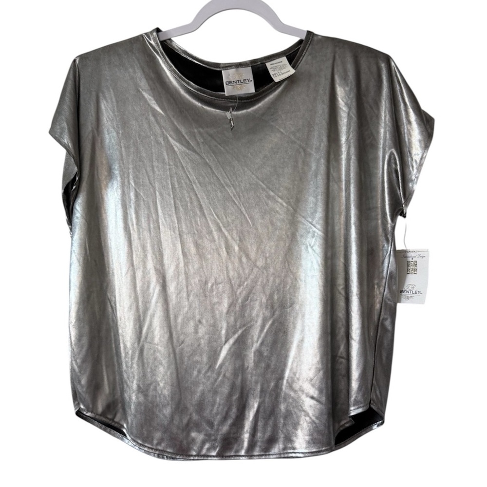 NWT Bentley women’s Medium short sleeve silver metallic blouse